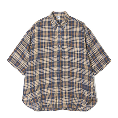 [UNISEX] [Premium Linen] Plaid Check A-Line Overfit Half Shirts